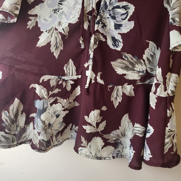 UO Kimchi Blue Deep Red Floral Babydoll Blouse - Picture 5 of 7